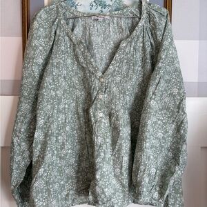 Madewell Sage Floral Blouse Size Small